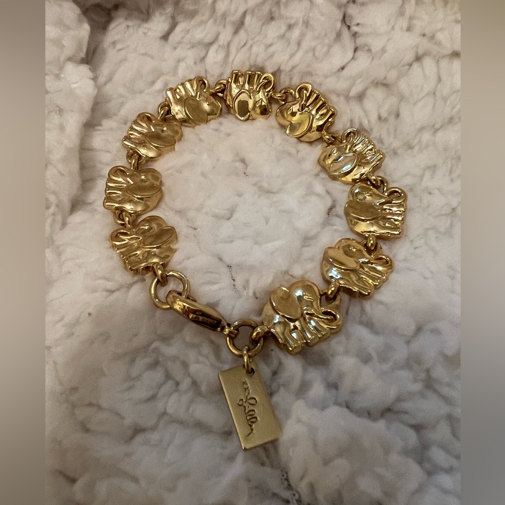 Lilly Pulitzer Gold Sculpted Elephant Bracelet EUC
